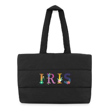 IRIS Name Adorned with Flowers - Puffer Shopping Bag - black - Front