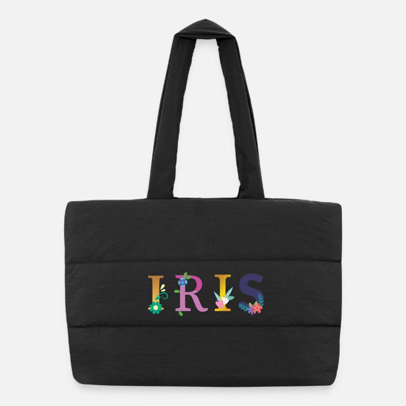 IRIS Name mit Blumen geschmückt - Puffer-Einkaufstasche - Schwarz