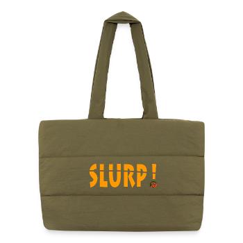 Vibrant Slurp Exclamation Graphic Design - Puffer Shopping Bag - safari green - Front