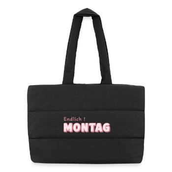 Endlich Montag – Pink Retro Schrift - Puffer-Einkaufstasche - Schwarz - Vorne