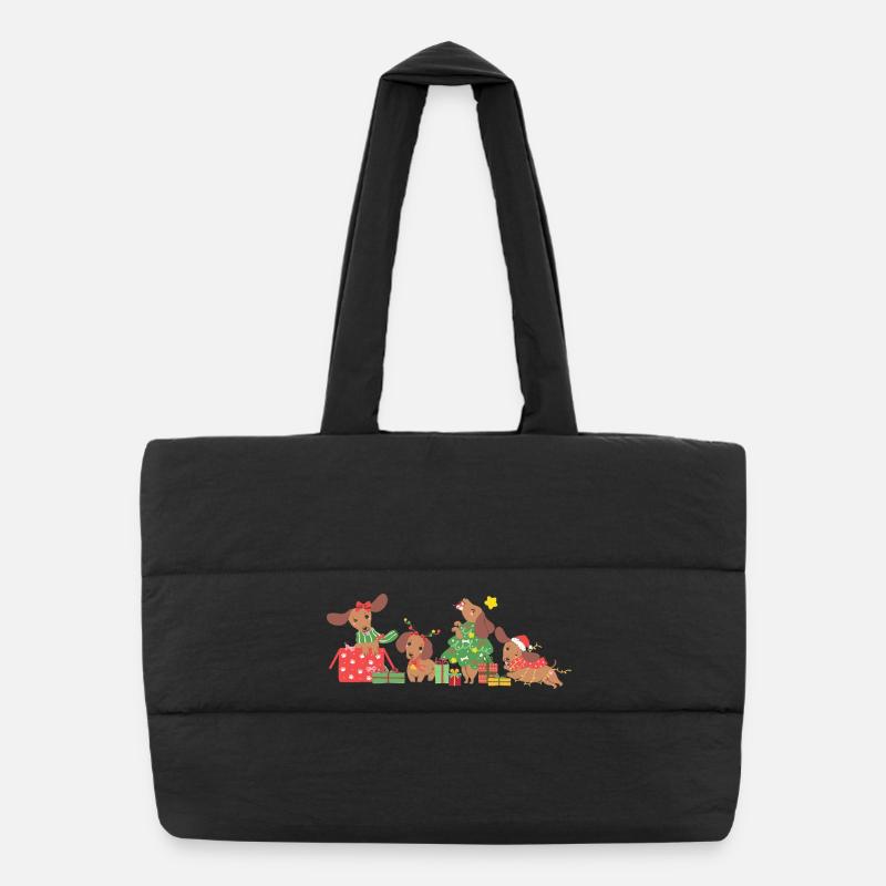 Dog Christmas Puffer Shopping Bag
