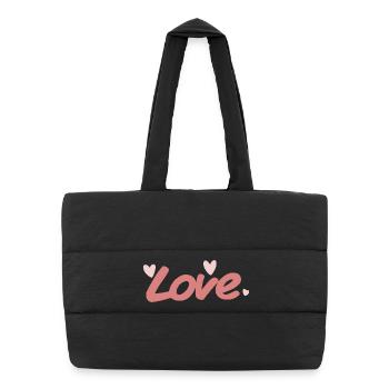 Love Pink Kalligraphie-Pinsel - Puffer-Einkaufstasche - Schwarz - Vorne
