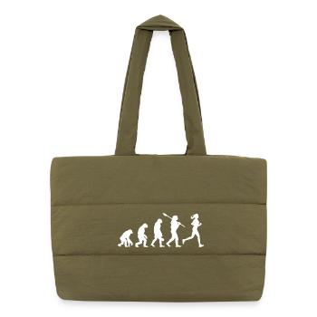 Evolution of Woman Running Silhouette - Puffer Shopping Bag - safari green - Front