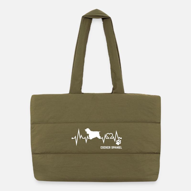 Cocker Spaniel Herzschlag Puls EKG Hund Geschenk Puffer-Einkaufstasche