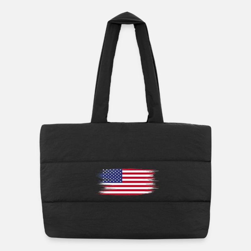 American Flag Brush Puffer Shopping Bag