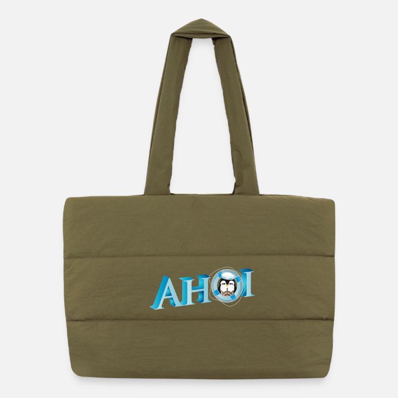 Salutation de marin avec lettrage Ahoi avec un marin pingouin Sac shopping matelassé