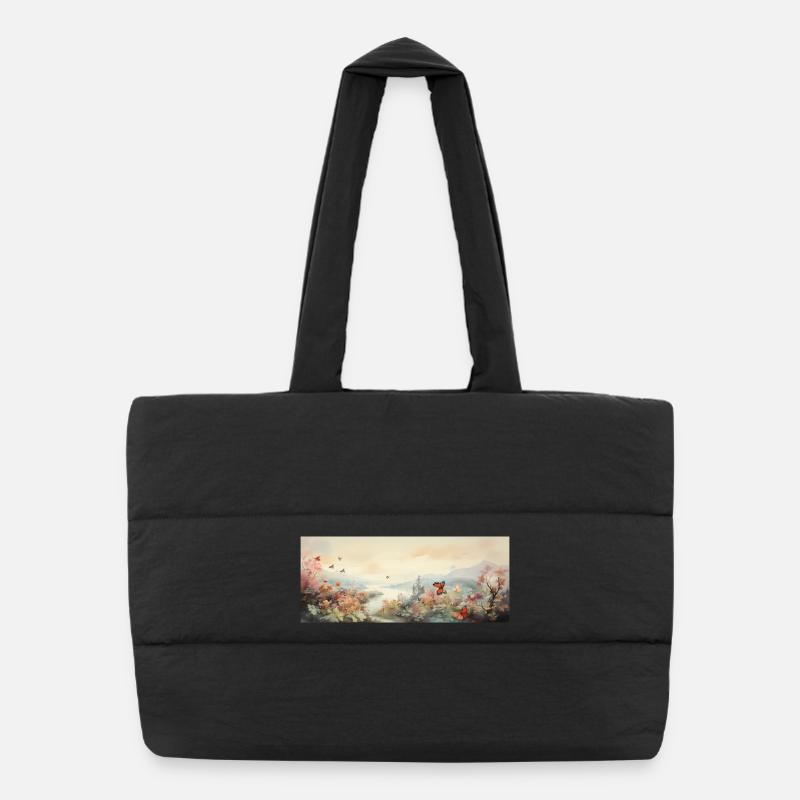 Landschaft mit Schmetterling Puffer-Einkaufstasche