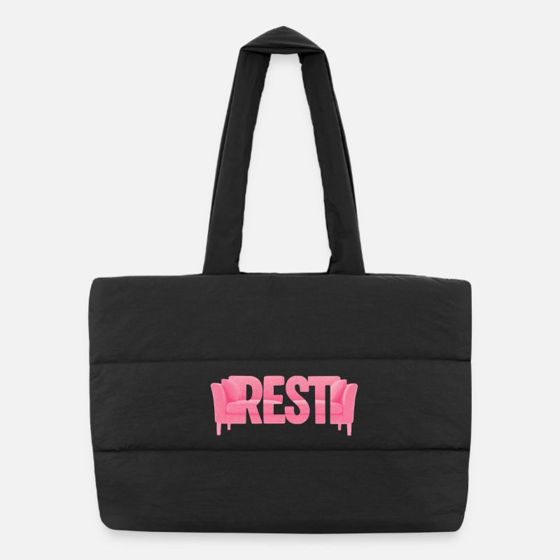 Rest Typography Sofa Pink Design Puffer Shopping Bag