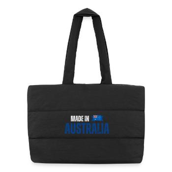 Hergestellt in Australien, australischer Stolz - Puffer-Einkaufstasche - Schwarz - Vorne