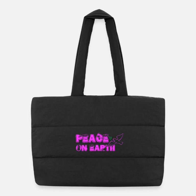 Peace on Earth with Bird pink Puffer Shopping Bag