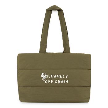 Rarely off chain – cyclist slogan motif - Puffer Shopping Bag - safari green - Front
