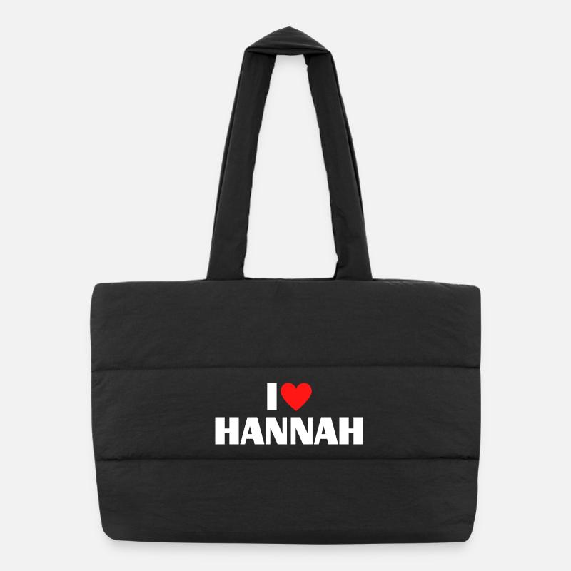 I love Hannah Red Heart Romantic Name Fan Puffer Shopping Bag