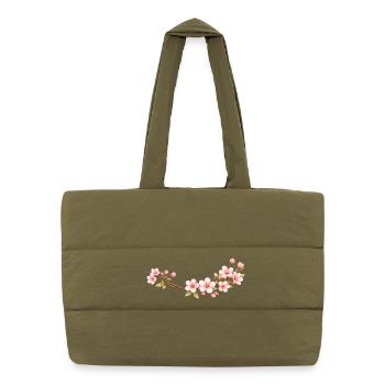 Kirschblüten Zweig Frühlingsmotiv - Puffer-Einkaufstasche - safari Green - Vorne