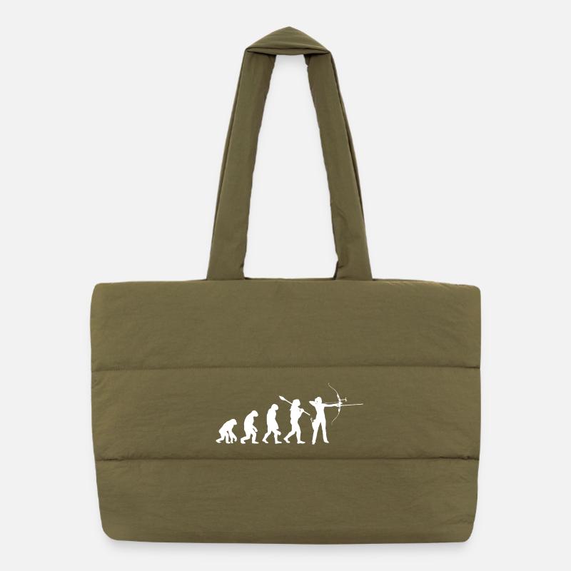 Evolution der Bogenschießfrau Bogenjägerin Sportgeschenk Puffer-Einkaufstasche