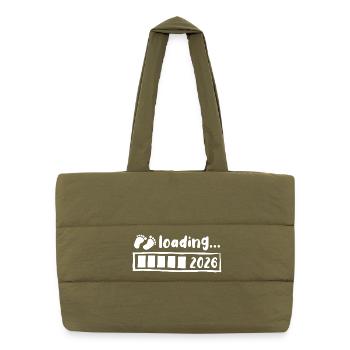 Baby 2026 loading - Pregnancy - Gift - Puffer Shopping Bag - safari green - Front