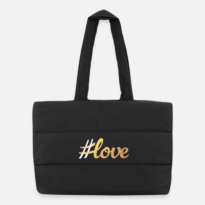 Hashtag Amour Amour Écriture Or Mariage Couples Sac shopping matelassé