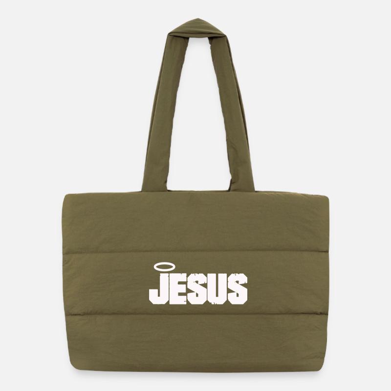 Jesus lettering with halo Puffer Shopping Bag