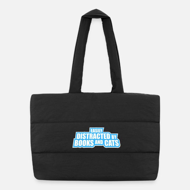 Easily Distracted By Books And Cats Cat Book Puffer Shopping Bag