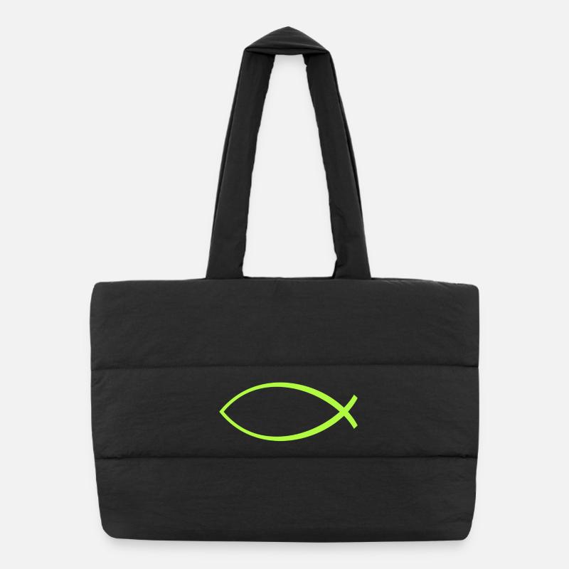 Ichtus poisson pomme vert - Sac shopping matelassé - noir