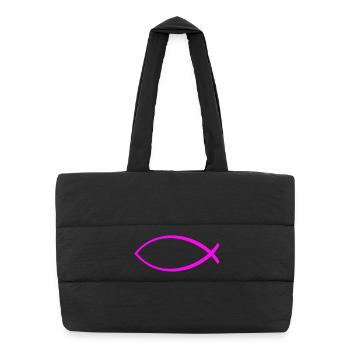 Ichtus poisson rose uni - Sac shopping matelassé - noir - Devant