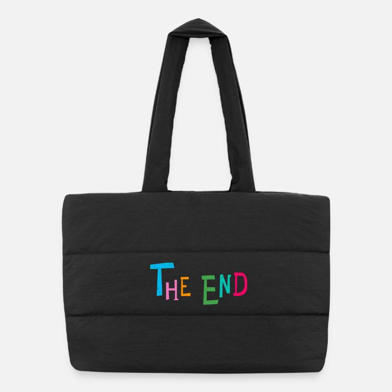 The End: Multicolour Playful Typography Puffer Shopping Bag