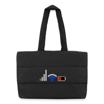 Tech Signal and Battery Wifi Network Icons - Puffer Shopping Bag - black - Front