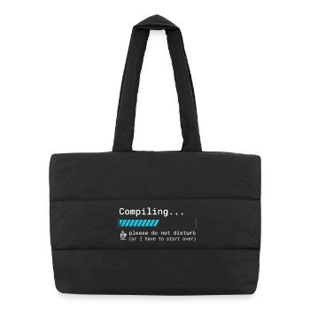Lustiges Programmierer T-Shirt - Compiling Please  - Puffer-Einkaufstasche - Schwarz - Vorne