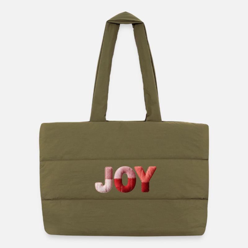 Patchwork Joy Joy and Happiness Design Puffer Shopping Bag