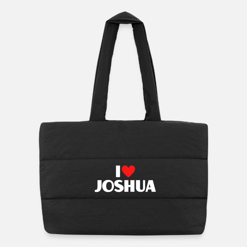 I love Joshua Red Heart Romantic Name Fan Puffer Shopping Bag