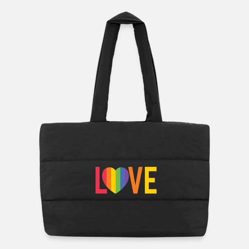 Rainbow Heart LOVE Design Puffer Shopping Bag