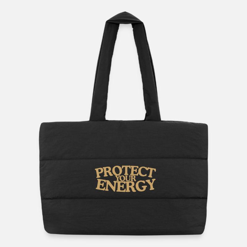 Protect your energy Retro Spruch Design Puffer-Einkaufstasche