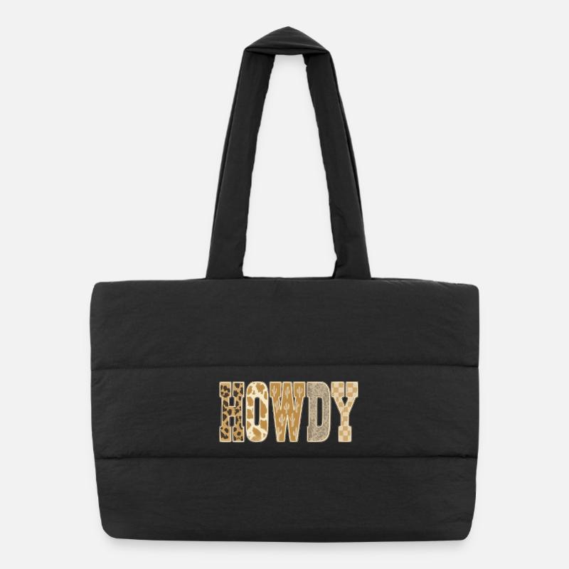 Howdy Desert Cactus Pattern Cowboy Puffer Shopping Bag
