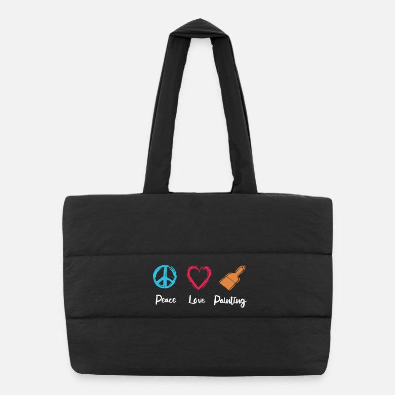 Peace Love Paint Puffer Shopping Bag
