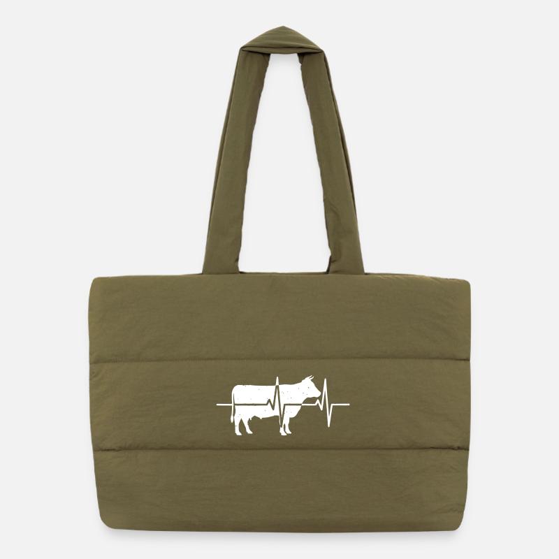 Cow Heartbeat ECG Farmer Pulse Vector Puffer Shopping Bag