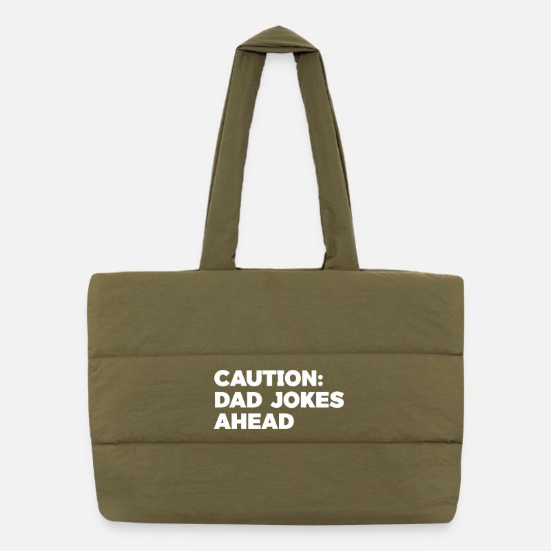 Humorous Dad Jokes Caution Graphic Tee Puffer Shopping Bag