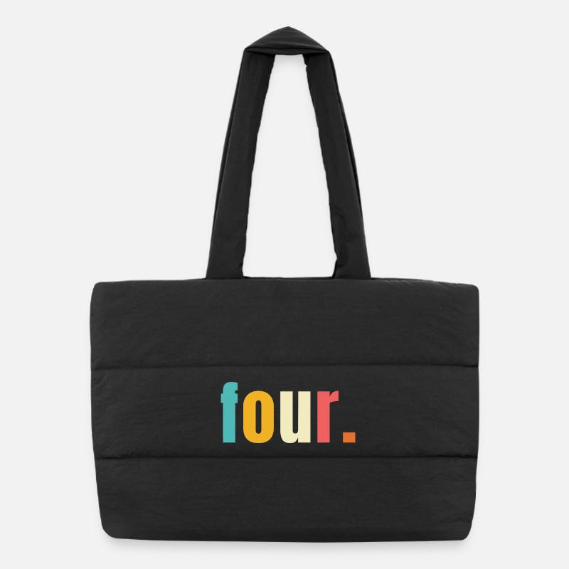 Four Four Years 4th Birthday Text Font Colorful Puffer Shopping Bag