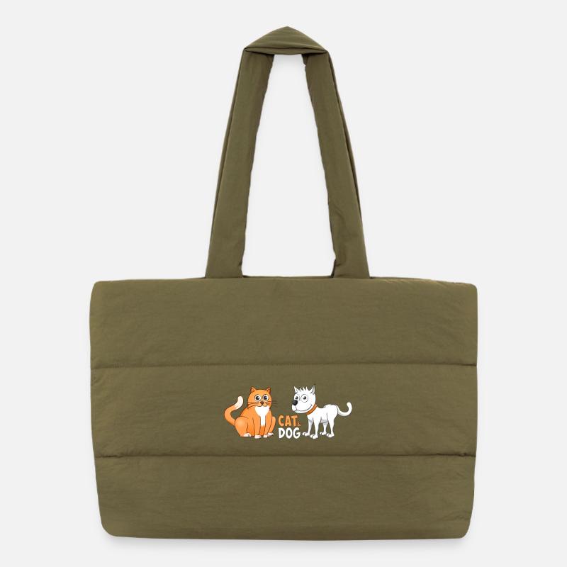 Illustration joyeuse d’un chat et d’un chien. Sac shopping matelassé