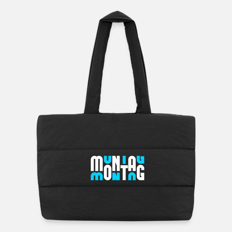 Motiv Montag Weiß/Cyan - Puffer-Einkaufstasche - Schwarz