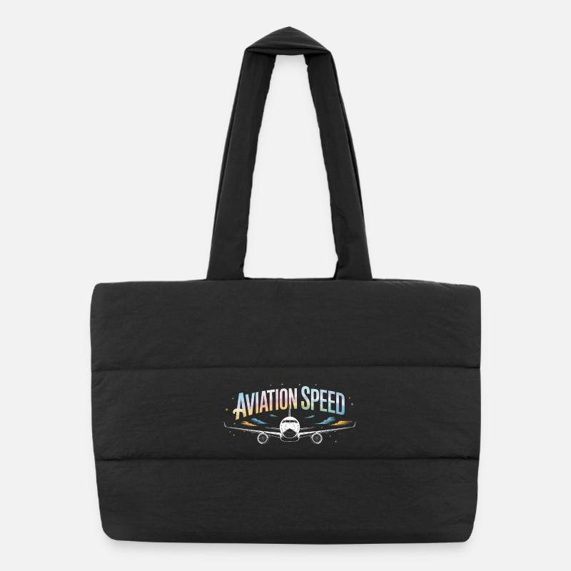 Aviation Speed Passenger Aircraft Flying Print Puffer Shopping Bag