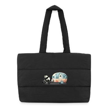 Panda avec caravane – Charmant design de voyage - Sac shopping matelassé - noir - Devant