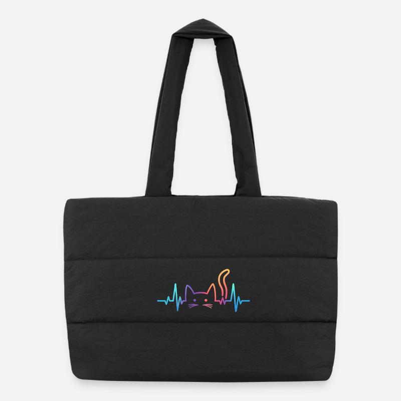 Katze EKG Herzschlag Regenbogen Motiv Puffer-Einkaufstasche