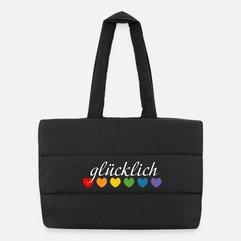 Regenbogenherzchen gluecklich weiss Puffer-Einkaufstasche