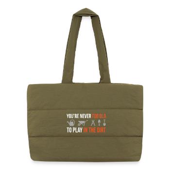 Jamais trop vieux pour jouer dans la terre – Gärtner Design - Sac shopping matelassé - safari green - Devant