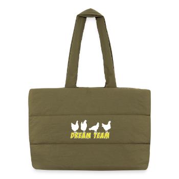 Fans de poulet - Coq - Coq - Poussin - Œuf - Bio - Sac shopping matelassé - safari green - Devant