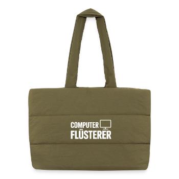 Computer Whisperer – Monitor Icon Design - Puffer Shopping Bag - safari green - Front