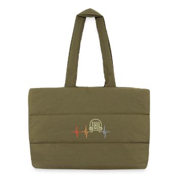 Vintage Cassette Player Heart Line - Puffer Shopping Bag - safari green - Front