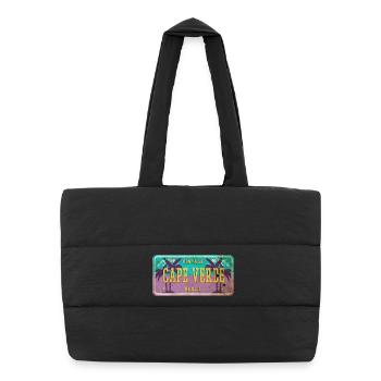 Signe vintage palmier du Cap-Vert - Sac shopping matelassé - noir - Devant