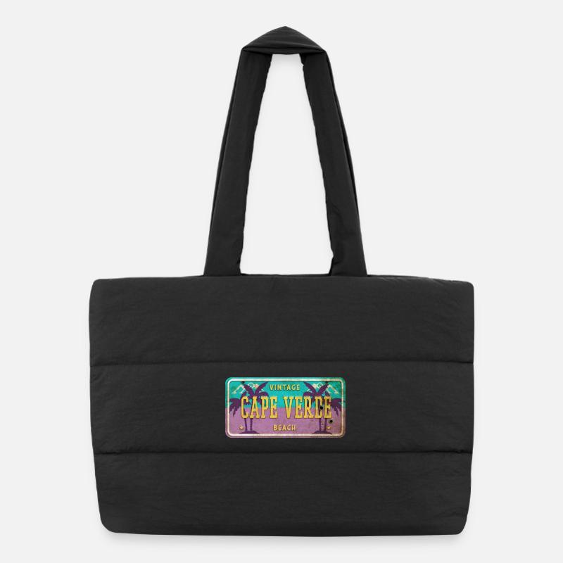 Cape Verde Vintage Palm Tree Sign Puffer Shopping Bag