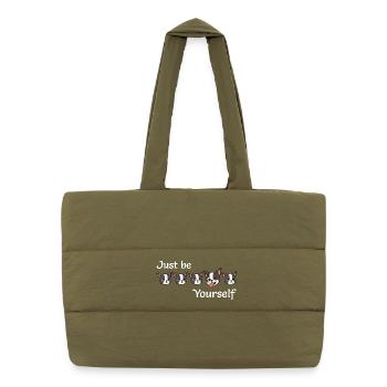 Boston - Just be - Yourself - White Text - Puffer Shopping Bag - safari green - Front