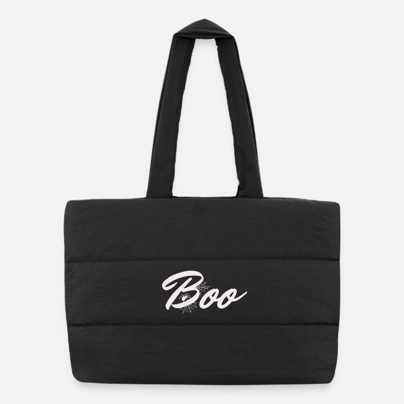 Boo Halloween Spider Web Lettering - Puffer Shopping Bag - black